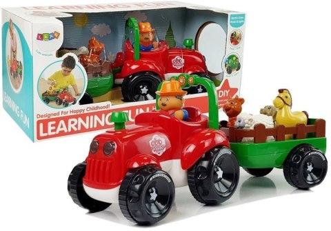 TRAKTOR Z PRZYCZEPKĄ, ZWIERZĘTAMI DLA NIEMOWLĄT NA BATERIE ŚWIATŁA DŹWIĘK