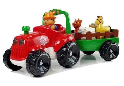 TRAKTOR Z PRZYCZEPKĄ, ZWIERZĘTAMI DLA NIEMOWLĄT NA BATERIE ŚWIATŁA DŹWIĘK