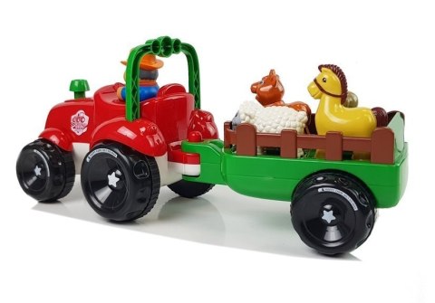 TRAKTOR Z PRZYCZEPKĄ, ZWIERZĘTAMI DLA NIEMOWLĄT NA BATERIE ŚWIATŁA DŹWIĘK
