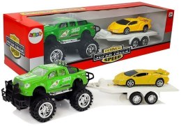 ZESTAW POJAZDÓW AUTO SPORTOWE ŻÓŁTE TERENOWE ZIELONE Z NAPĘDEM FRYKCYJNYM
