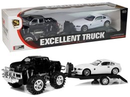 ZESTAW POJAZDÓW CZARNY MONSTER TRUCK BIAŁE BMW LAWETA 58 CM