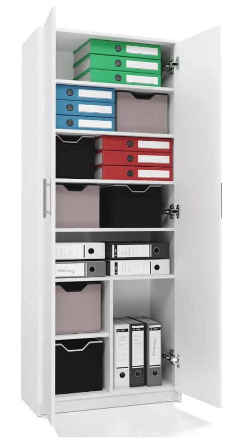 Regał Na Książki Segregatory Półka x8 Biurowy Do Salonu 74 cm Biały Lidia