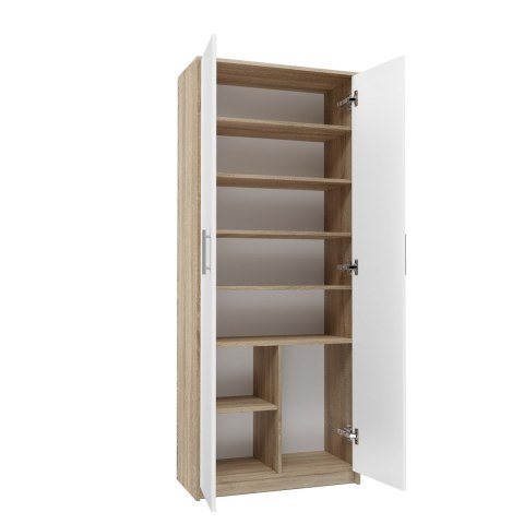 Regał Na Książki Segregatory Półka x8 Do Salonu 74 cm Sonoma Biały Lidia