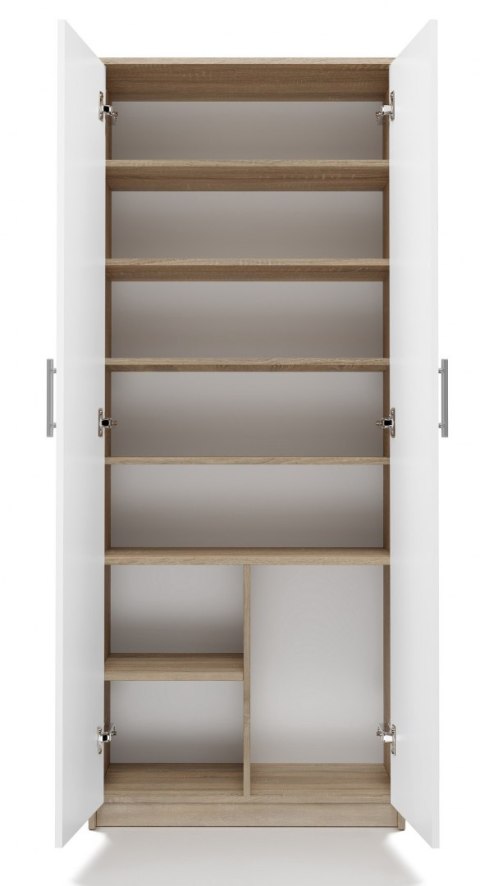 Regał Na Książki Segregatory Półka x8 Do Salonu 74 cm Sonoma Biały Lidia