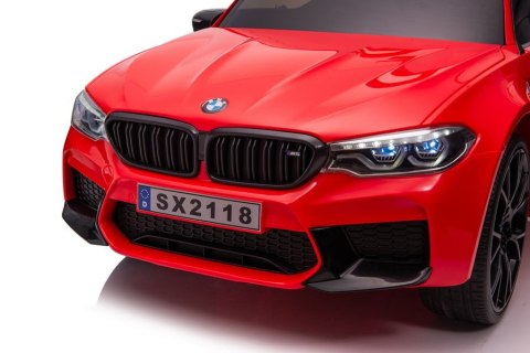 AUTO NA AKUMULATOR MP3 SKÓRA PILOT EVA BMW M5 Z PLATFORMĄ CZERWONE LAKIEROWANE