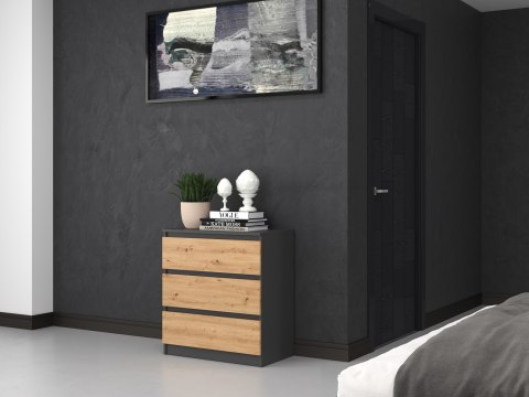 Komoda z 3 szufladami Lilia 70 cm Duża Do Salonu Pojemna Antracyt Artisan