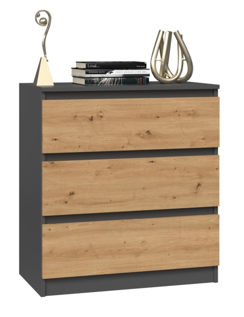 Komoda z 3 szufladami Lilia 70 cm Duża Do Salonu Pojemna Antracyt Artisan
