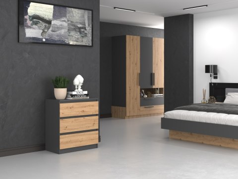Komoda z 3 szufladami Lilia 70 cm Duża Do Salonu Pojemna Antracyt Artisan