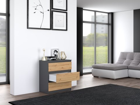 Komoda z 3 szufladami Lilia 70 cm Duża Do Salonu Pojemna Antracyt Artisan