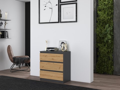 Komoda z 3 szufladami Lilia 70 cm Duża Do Salonu Pojemna Antracyt Artisan