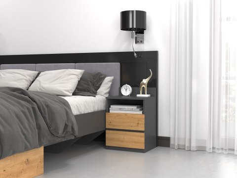 Szafka Nocna Stolik Nocny 2 Szuflady 40 cm Do Sypialni Antracyt Lilia L1