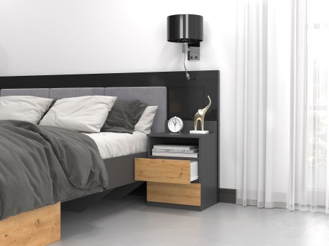 Szafka Nocna Stolik Nocny 2 Szuflady 40 cm Do Sypialni Antracyt Lilia L1