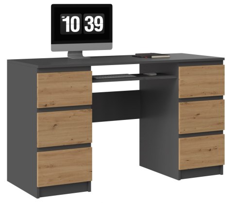 Biurko Komputerowe 130 cm z6 Szufladami Blat Szkolne Karol Antracyt artisan