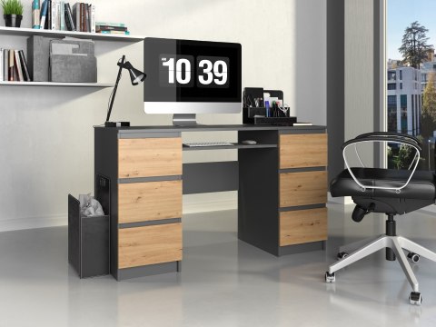 Biurko Komputerowe 130 cm z6 Szufladami Blat Szkolne Karol Antracyt artisan