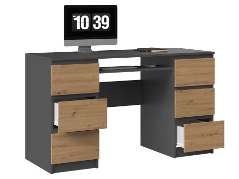 Biurko Komputerowe 130 cm z6 Szufladami Blat Szkolne Karol Antracyt artisan