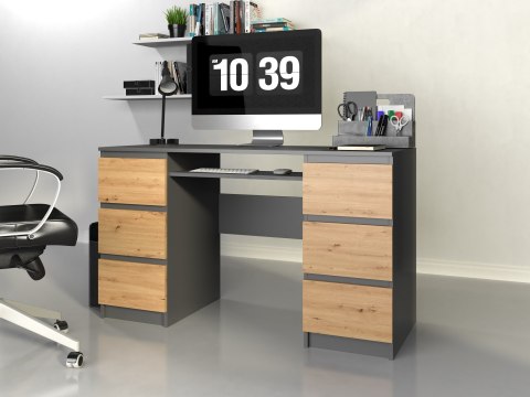 Biurko Komputerowe 130 cm z6 Szufladami Blat Szkolne Karol Antracyt artisan