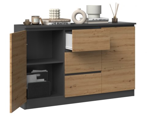 Komoda Szafka z Szufladami 120x75x40 Do Salonu Antracyt Artisan Lilia 2D3S
