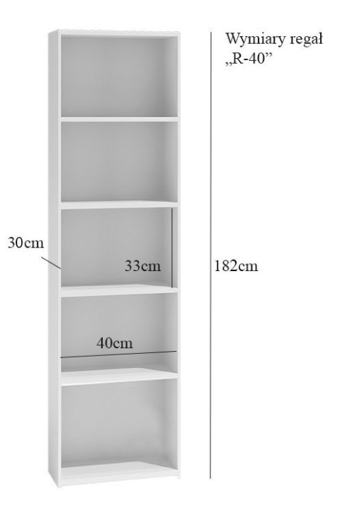 Regał Na Książki Segregatory Półka x5 Biurowy Do Salonu R40CM Antracyt Art