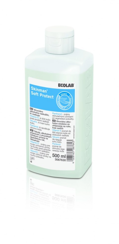 Ecolab Skinman Soft Protect 500ml wirusobójczy preparat w płynie do dezynfekcji rąk z witaminą E, gliceryną i pantenolem