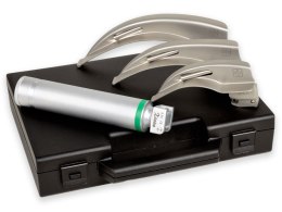 GIMA Green laryngoskop zestaw 3 łyżek McIntosh w rozmiarach 2, 3, 4, halogen 2,5 V, rękojeść akumul, baterie GIMA Green laryngos