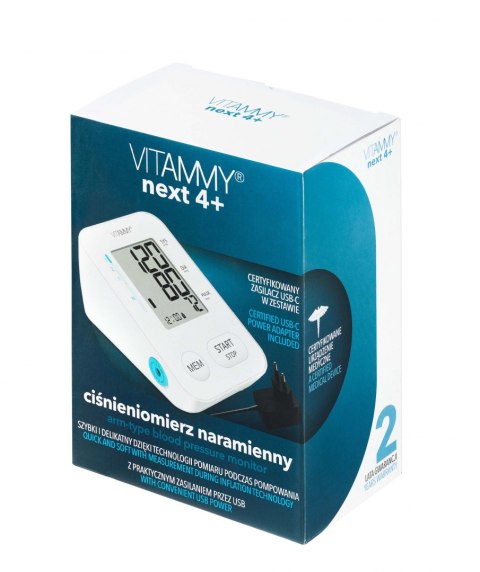 VITAMMY NEXT 4 Ciśnieniomierz naramienny VITAMMY NEXT 4 z delikatnym i szybkim pomiarem podczas pompowania