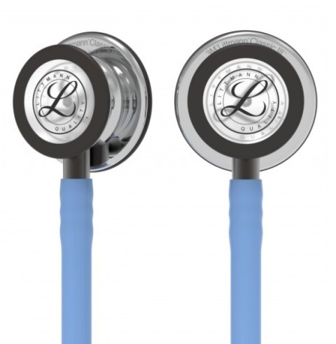 Stetoskop Littmann Classic III 5959 Stetoskop internistyczny Mirror-Finish, przewód błękitny, trzonek smoke, lira smoke