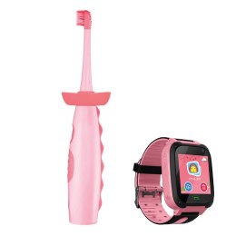 VITAMMY DINO różowa + zegarek VITAMMY SMART KID WATCH różowy Zestaw prezentowy szczoteczka soniczna do zębów dla dzieci i zegare