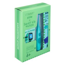 VITAMMY DINO zielona + VITAMMY SMART KID WATCH zielony Zestaw prezentowy szczoteczka soniczna do zębów dla dzieci i zegarek gps