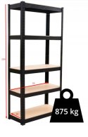 REGAŁ MAGAZYNOWY METALOWY 5 PÓŁEK MDF 175KG