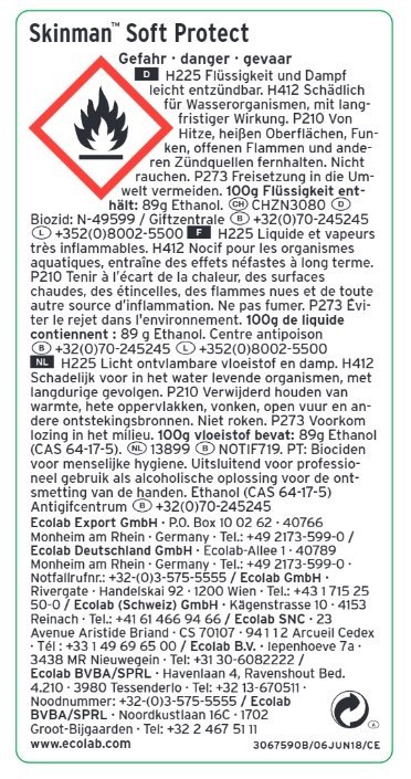 Ecolab Skinman Soft Protect 500ml wirusobójczy preparat w płynie do dezynfekcji rąk z witaminą E, gliceryną i pantenolem