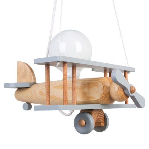 Lampa Wisząca Samolot Szary Naturalny E27 Sufitowa Drewniana dla Dziecka