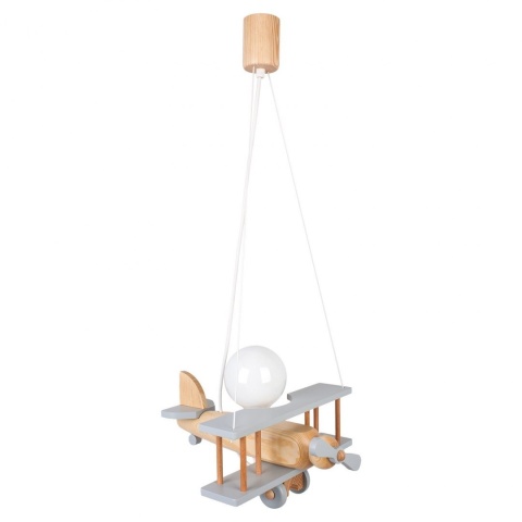Lampa Wisząca Samolot Szary Naturalny E27 Sufitowa Drewniana dla Dziecka