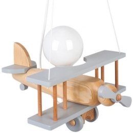 Lampa Wisząca Samolot Szary Naturalny E27 Sufitowa Drewniana dla Dziecka