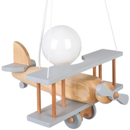 Lampa Wisząca Samolot Szary Naturalny E27 Sufitowa Drewniana dla Dziecka