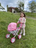 Wózek dla lalek Głęboki Gondola Dori Materac Odpinana Budka Metalowy stelaż Różowy