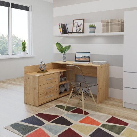 Biurko Narożne Komputerowe 120 cm 3 Szuflady Szkolne Solidne Daniel Artisan