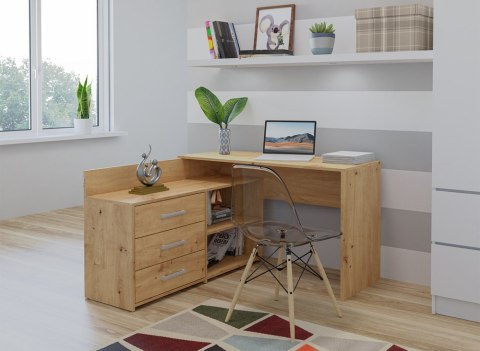Biurko Narożne Komputerowe 120 cm 3 Szuflady Szkolne Solidne Daniel Artisan