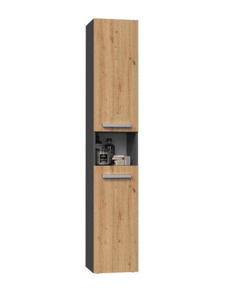 Szafka Łazienkowa Stojąca Słupek Antracyt Artisan z Koszem 31 cm Lena III