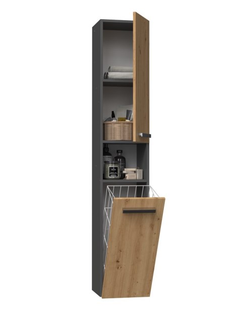 Szafka Łazienkowa Stojąca Słupek Antracyt Artisan z Koszem 31 cm Lena III