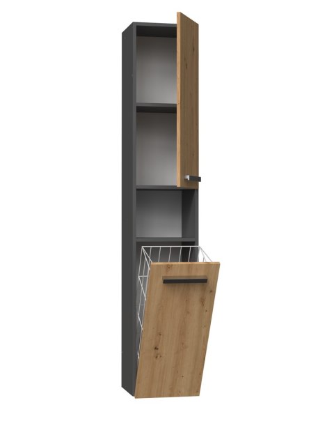 Szafka Łazienkowa Stojąca Słupek Antracyt Artisan z Koszem 31 cm Lena III