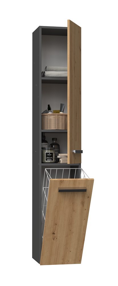 Szafka Łazienkowa Stojąca Słupek Antracyt Artisan z Koszem 31 cm Lena IV