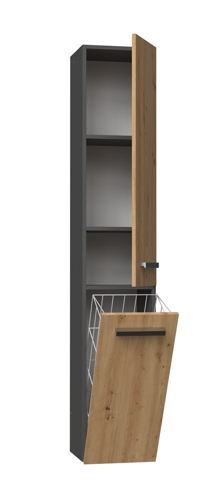 Szafka Łazienkowa Stojąca Słupek Antracyt Artisan z Koszem 31 cm Lena IV