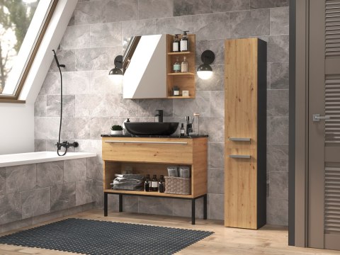 Szafka Łazienkowa Stojąca Słupek Antracyt Artisan z Koszem 31 cm Lena IV