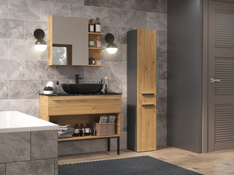 Szafka Łazienkowa Stojąca Słupek Antracyt Artisan z Koszem 31 cm Lena IV