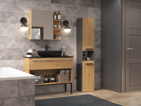 Szafka Łazienkowa Stojąca Słupek Antracyt Artisan Wąska 31 cm Lena I Regał