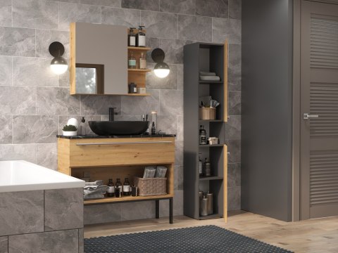 Szafka Łazienkowa Stojąca Słupek Antracyt Artisan Wąska 31 cm Lena I Regał