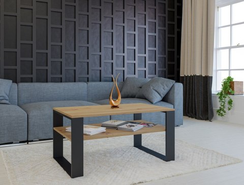 Stolik Kawowy Ława Do Salonu z Półką 90x58x50 Artisan Czarny Montana 2B