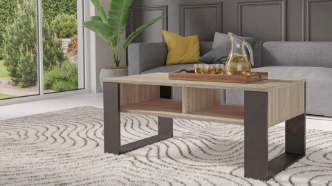 Stolik Kawowy Ława Do Salonu z Półką 90x58x50 Sonoma Czarny Montana 2BP