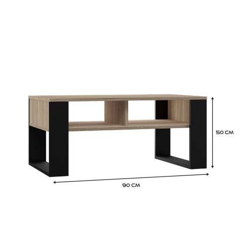Stolik Kawowy Ława Do Salonu z Półką 90x58x50 Sonoma Czarny Montana 2BP