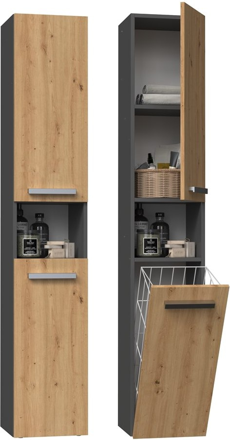 Szafka Łazienkowa Stojąca Słupek Antracyt Artisan z Koszem 31 cm Lena III